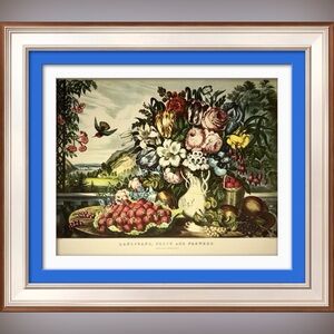 Vintage Currier & Ives "Landscape, Fruit and Flowers" Art Print